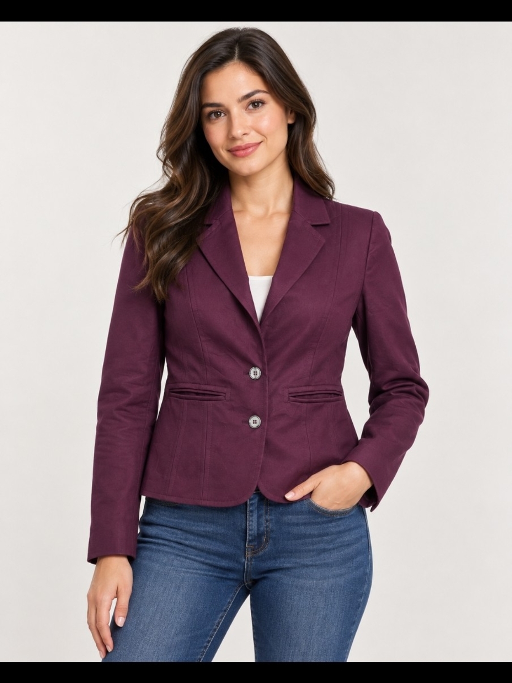 New York & Company Plum Two-Button Tailored Blazer